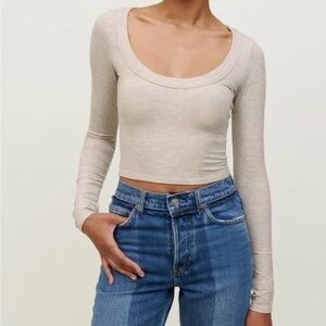Reformation Paige Knit Top Scoop Cropped Long Sleeve